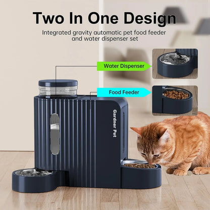 Gravity Pet Feeder & Water Dispenser Set with Stainless Steel Bowls