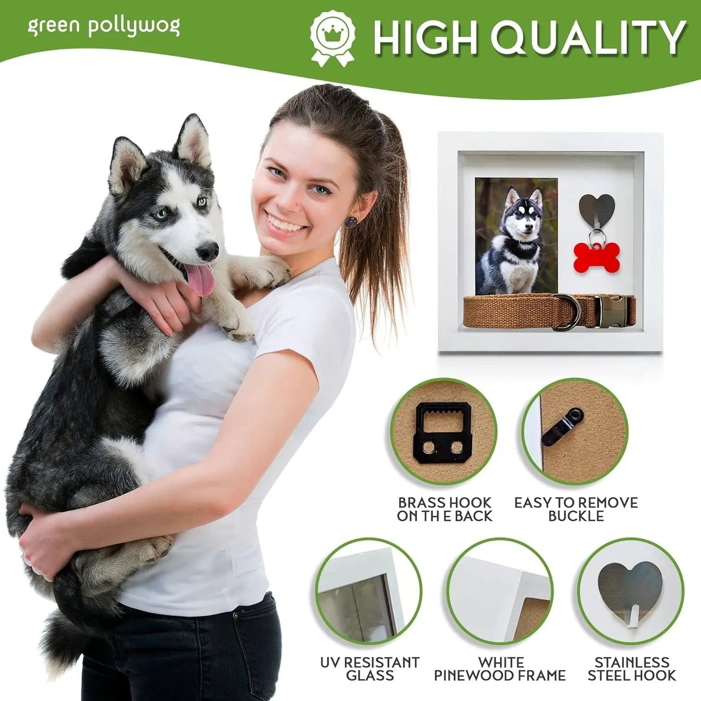 Green Pollywog Pet Memorial Shadowbox | Collar, Tag & Photo Keepsake