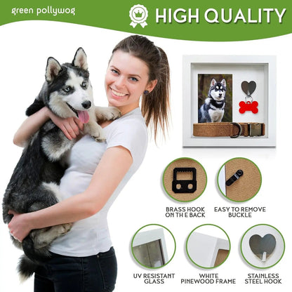 Green Pollywog Pet Memorial Shadowbox | Collar, Tag & Photo Keepsake