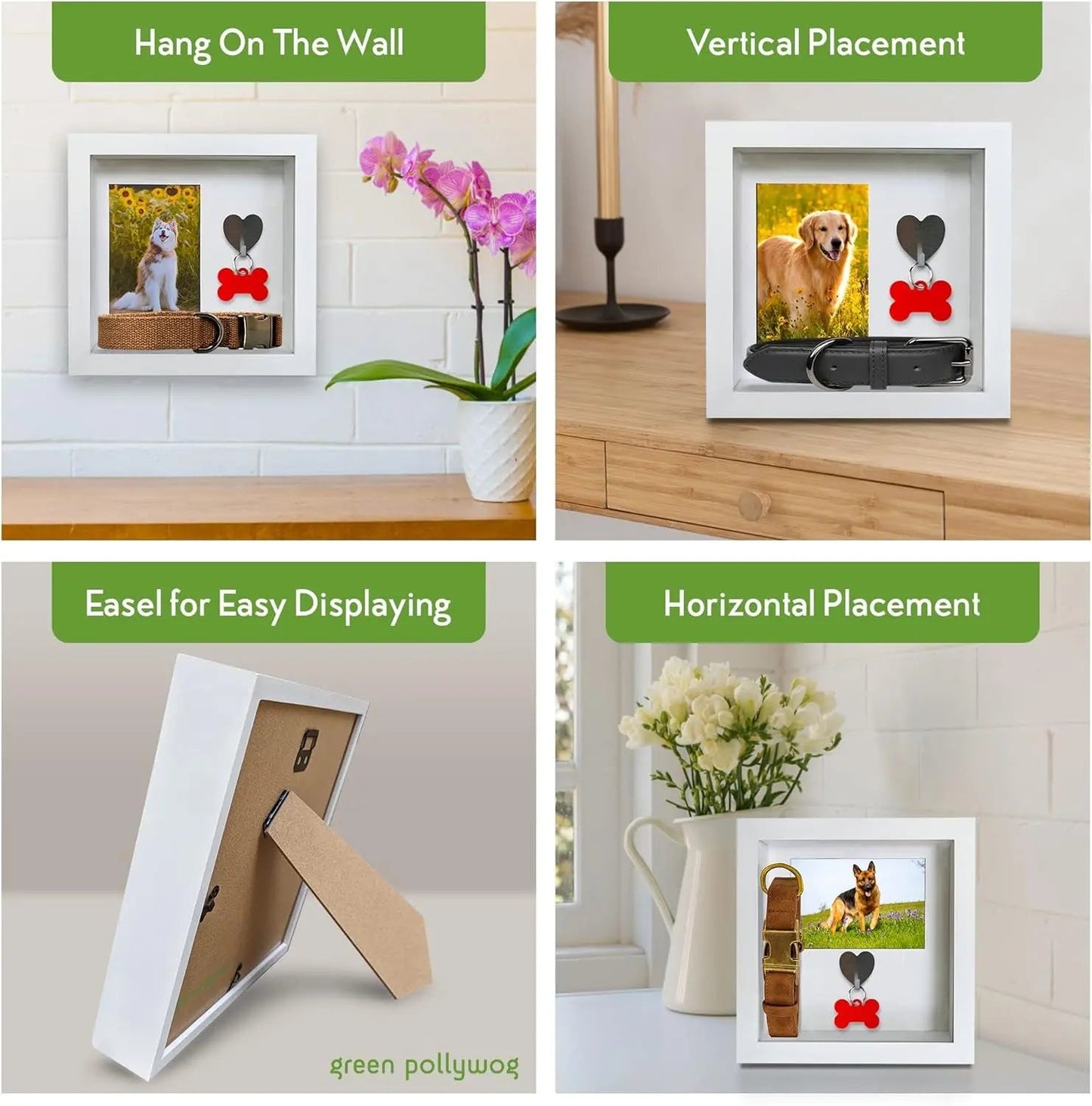 Green Pollywog Pet Memorial Shadowbox | Collar, Tag & Photo Keepsake