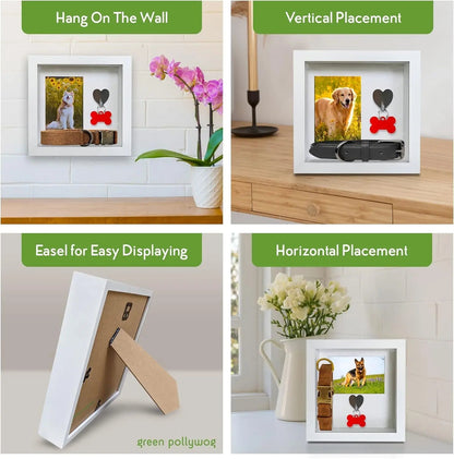 Green Pollywog Pet Memorial Shadowbox | Collar, Tag & Photo Keepsake