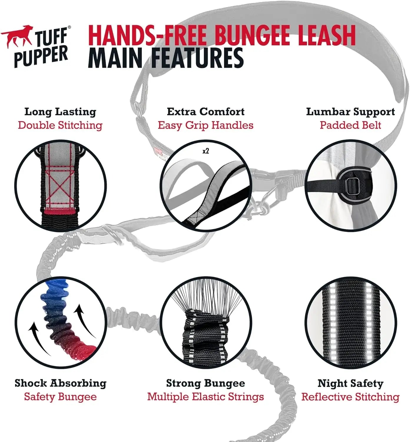 Hands Free Dog Leash Heavy Duty Bungee Waist Belt Reflective Training