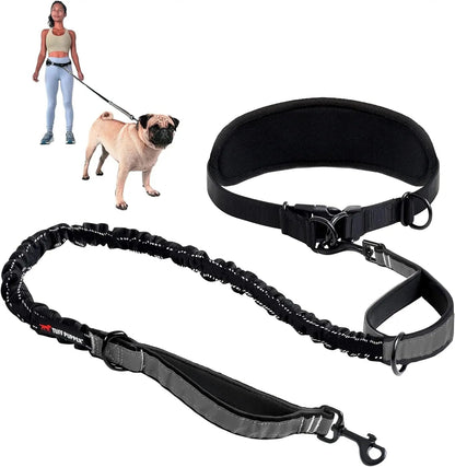 Hands Free Dog Leash Heavy Duty Bungee Waist Belt Reflective Training
