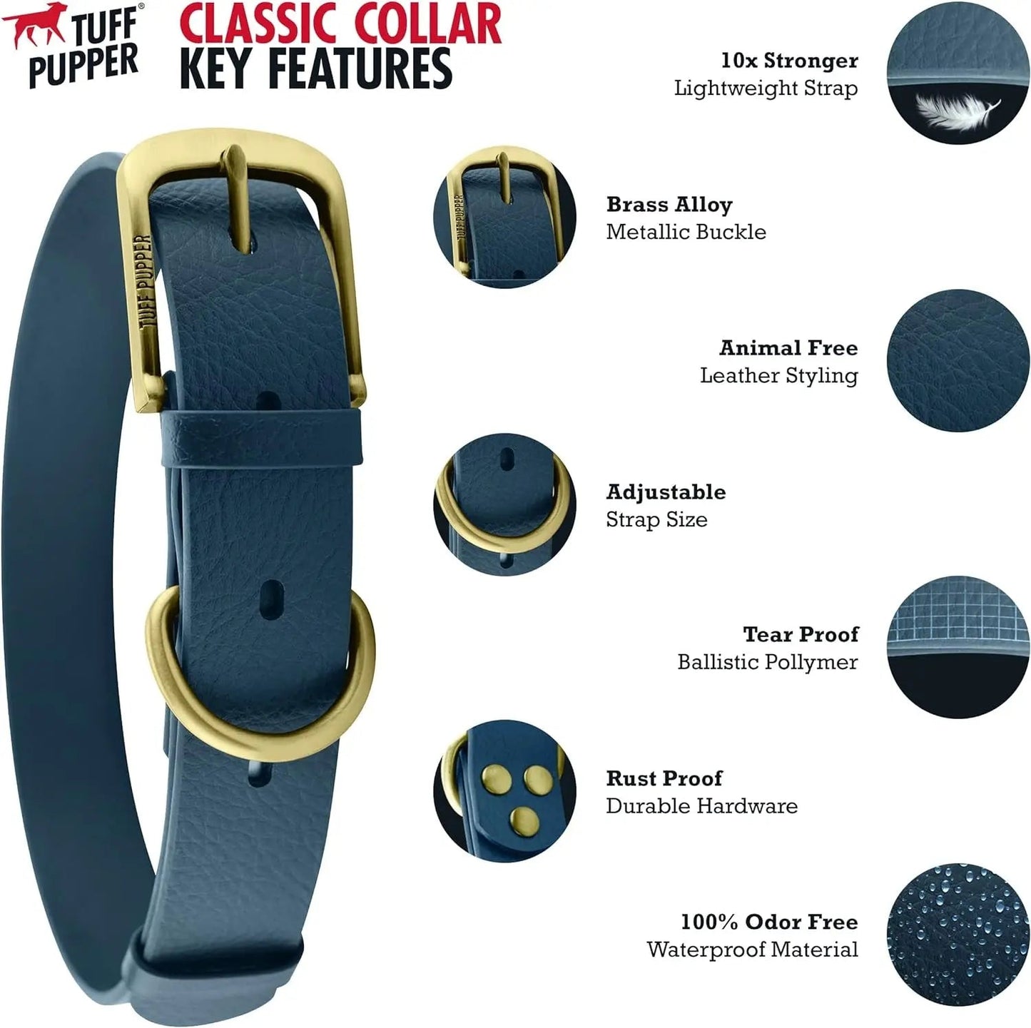Heavy Duty Waterproof Dog Collar Metal Buckle Odor Proof XS–L (all colors)
