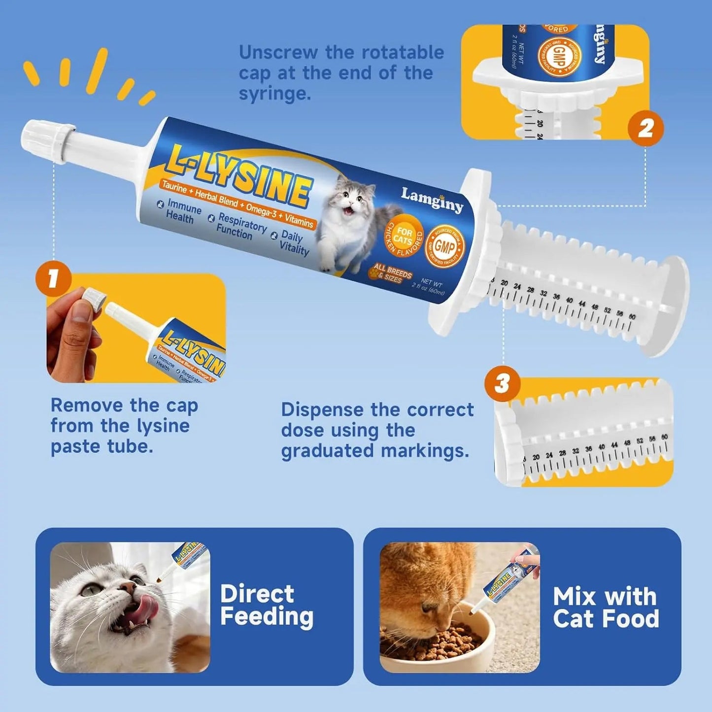 L-Lysine Paste for Cats Taurine Omega 3 Immune Eye Respiratory 60ml