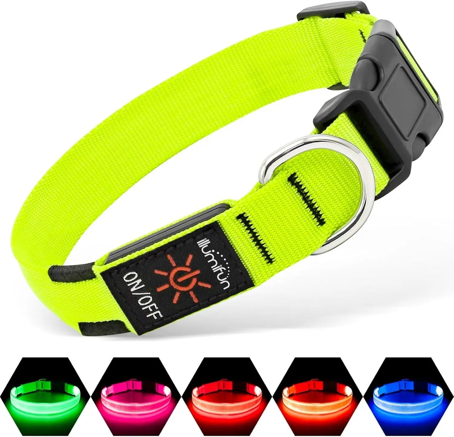 LED Dog Collar Rechargeable Light-Up Safety Collar for Night Walking (colors)
