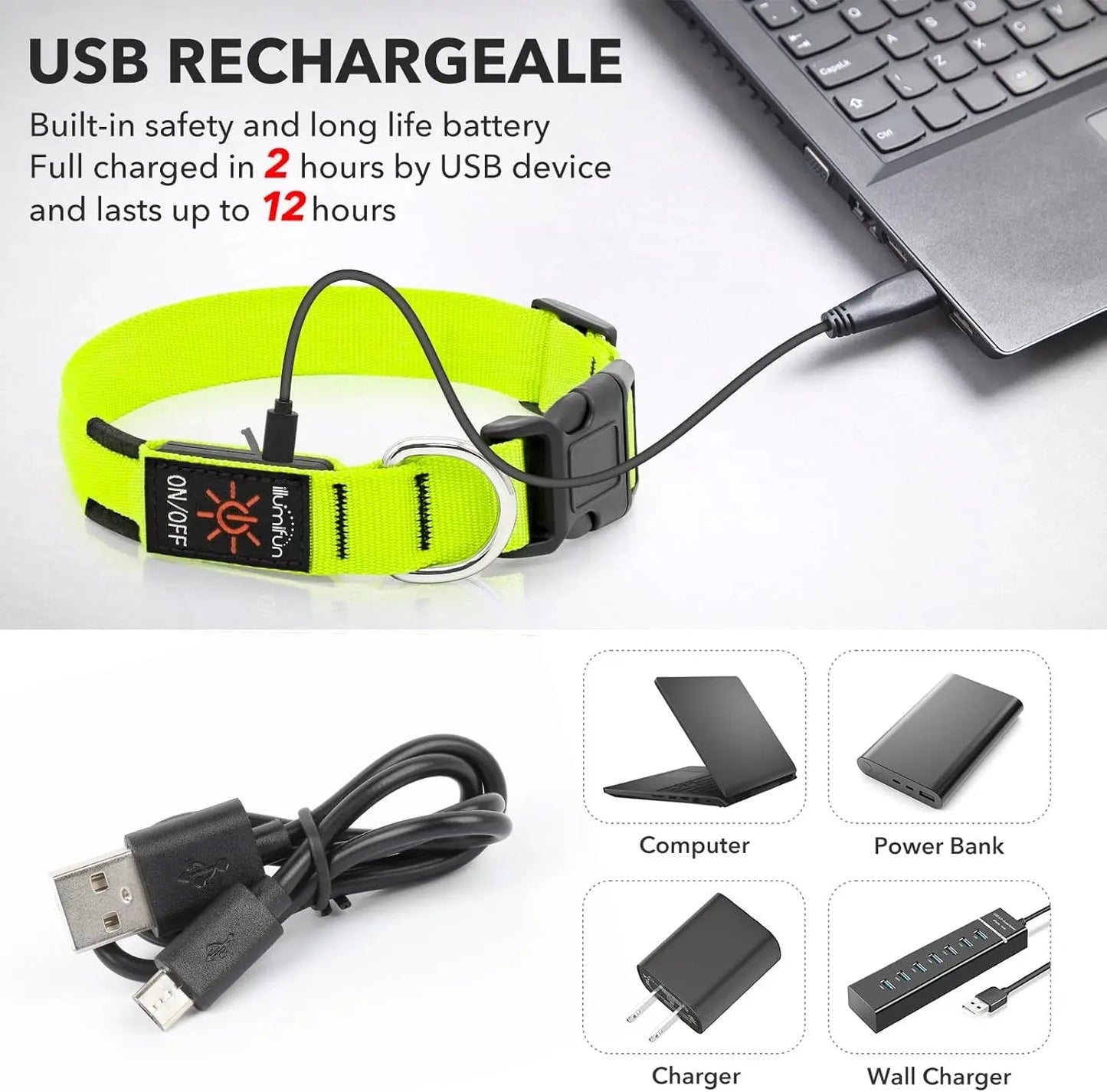 LED Dog Collar Rechargeable Light-Up Safety Collar for Night Walking (colors)
