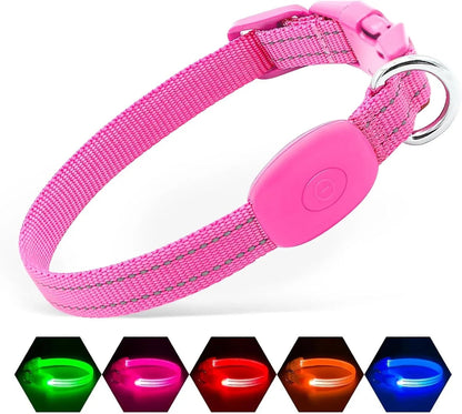 LED Dog Collar Rechargeable Light-Up Safety Collar for Night Walking (colors)