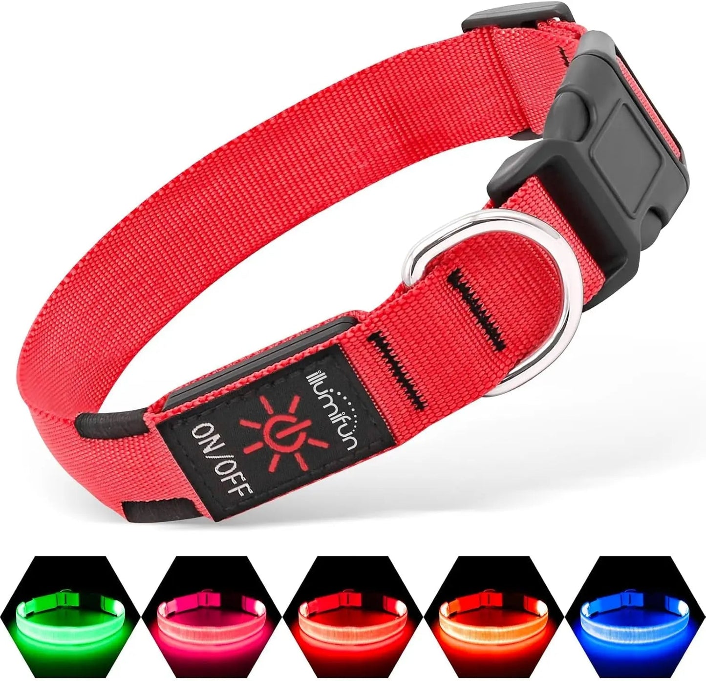 LED Dog Collar Rechargeable Light-Up Safety Collar for Night Walking (colors)