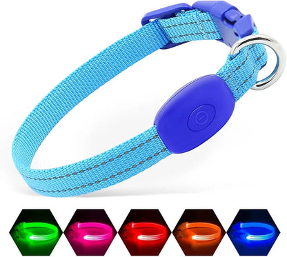 LED Dog Collar Rechargeable Light-Up Safety Collar for Night Walking (colors)
