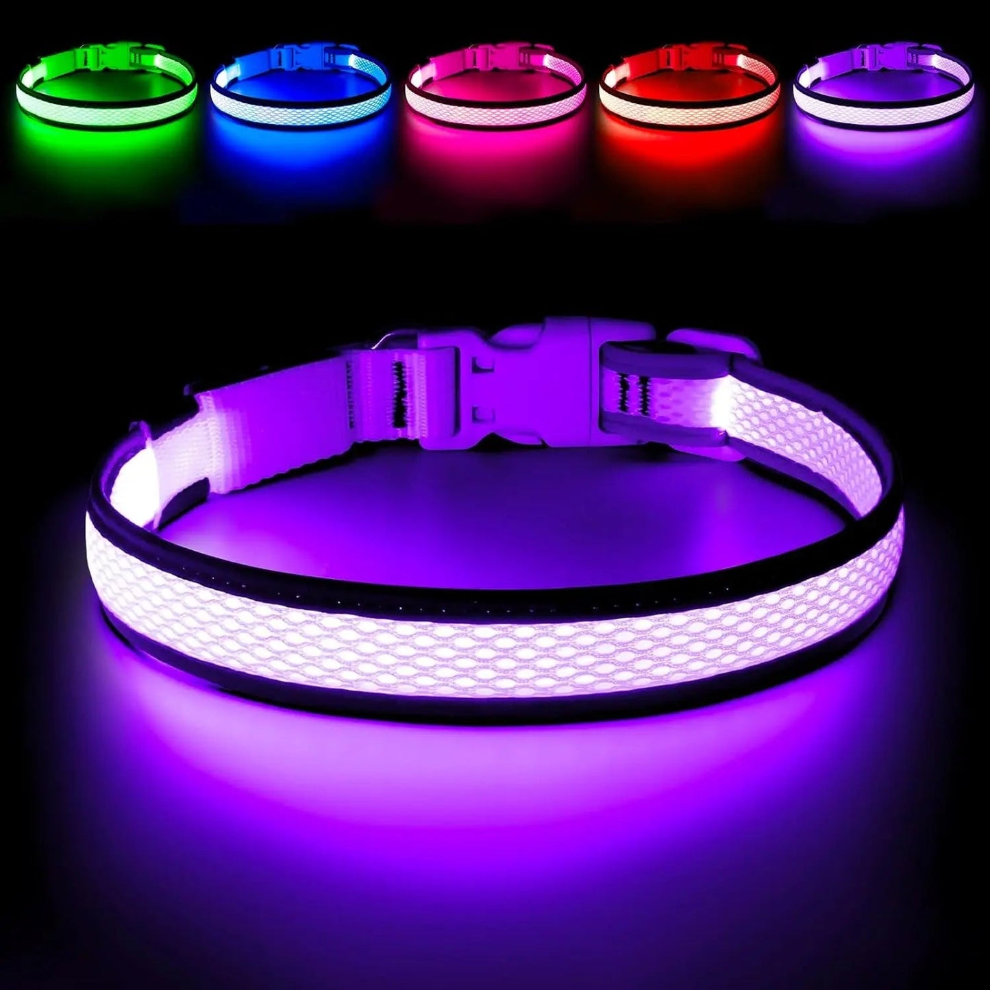 LED Dog Collar USB Rechargeable Light Up Safety Collar - All Colors/ Sizes