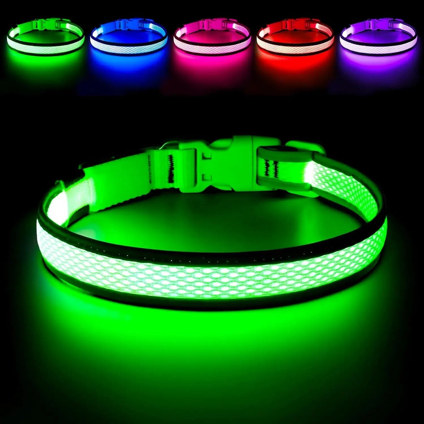 LED Dog Collar USB Rechargeable Light Up Safety Collar - All Colors/ Sizes
