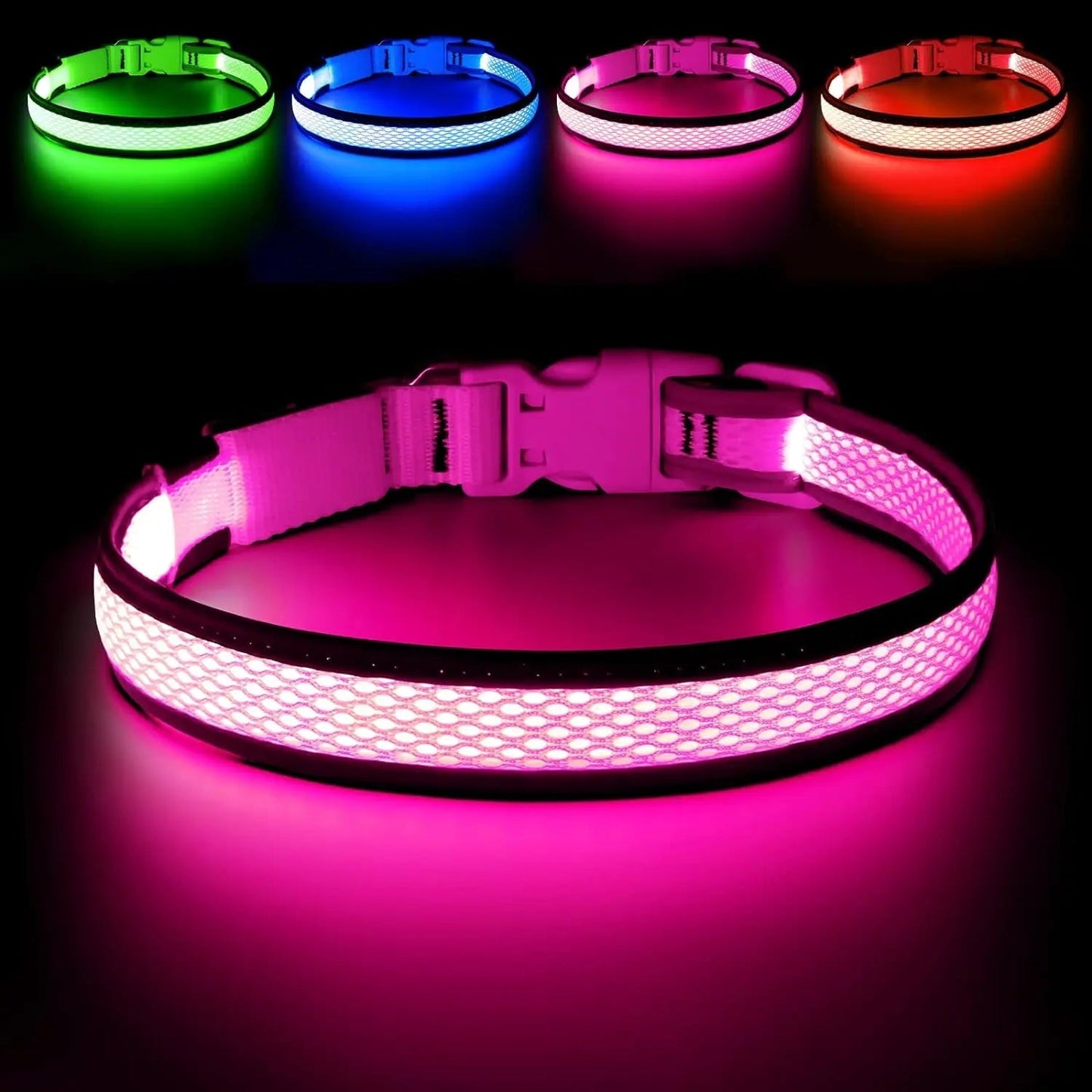 LED Dog Collar USB Rechargeable Light Up Safety Collar - All Colors/ Sizes