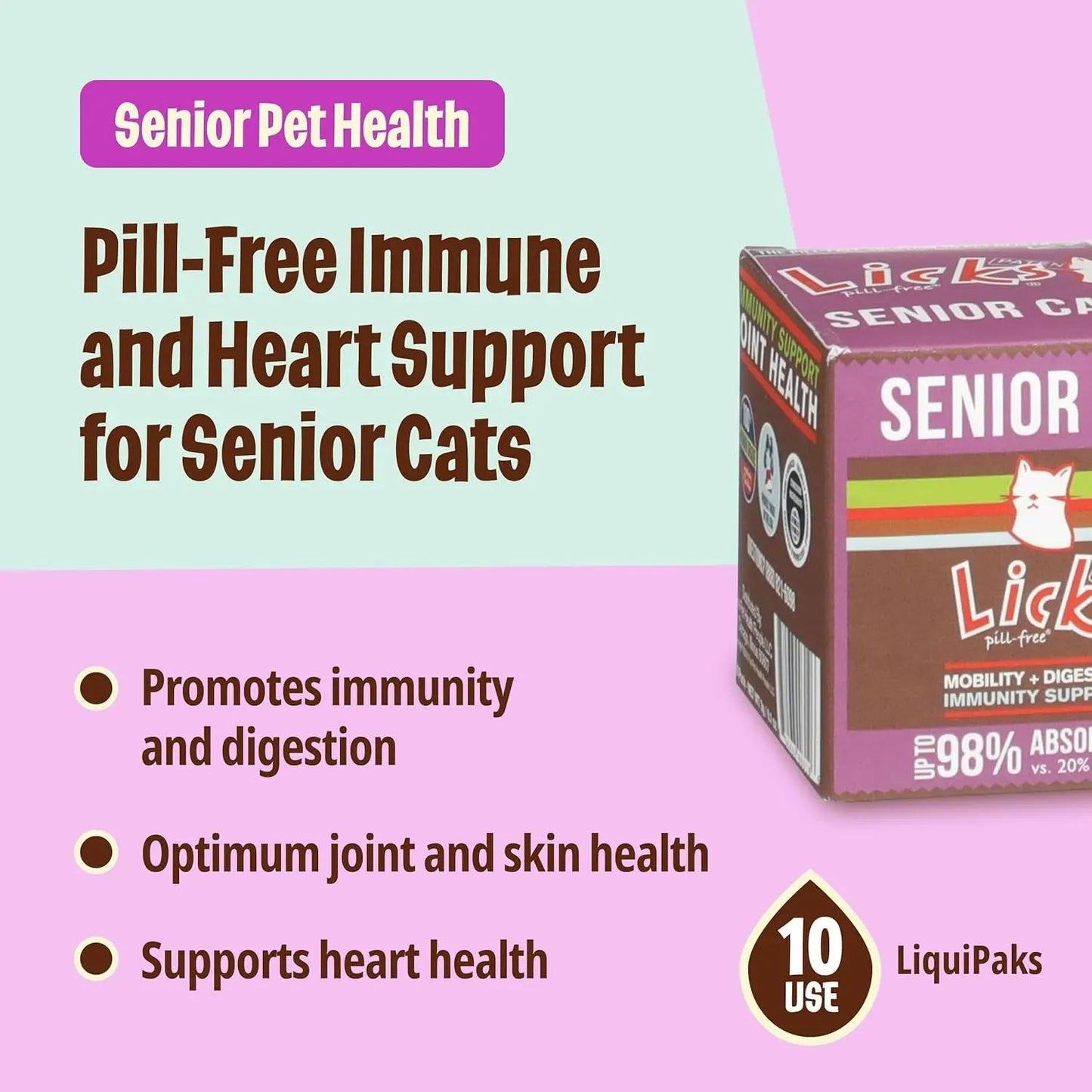 Senior Cat Gel Supplement Omega 3 Taurine Lysine Mobility Immune 30 Pack