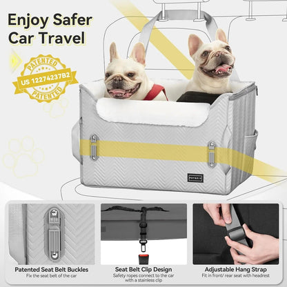 Luxury Dog Booster Car Seat Waterproof PU Leather Safe Buckles Dual Leash