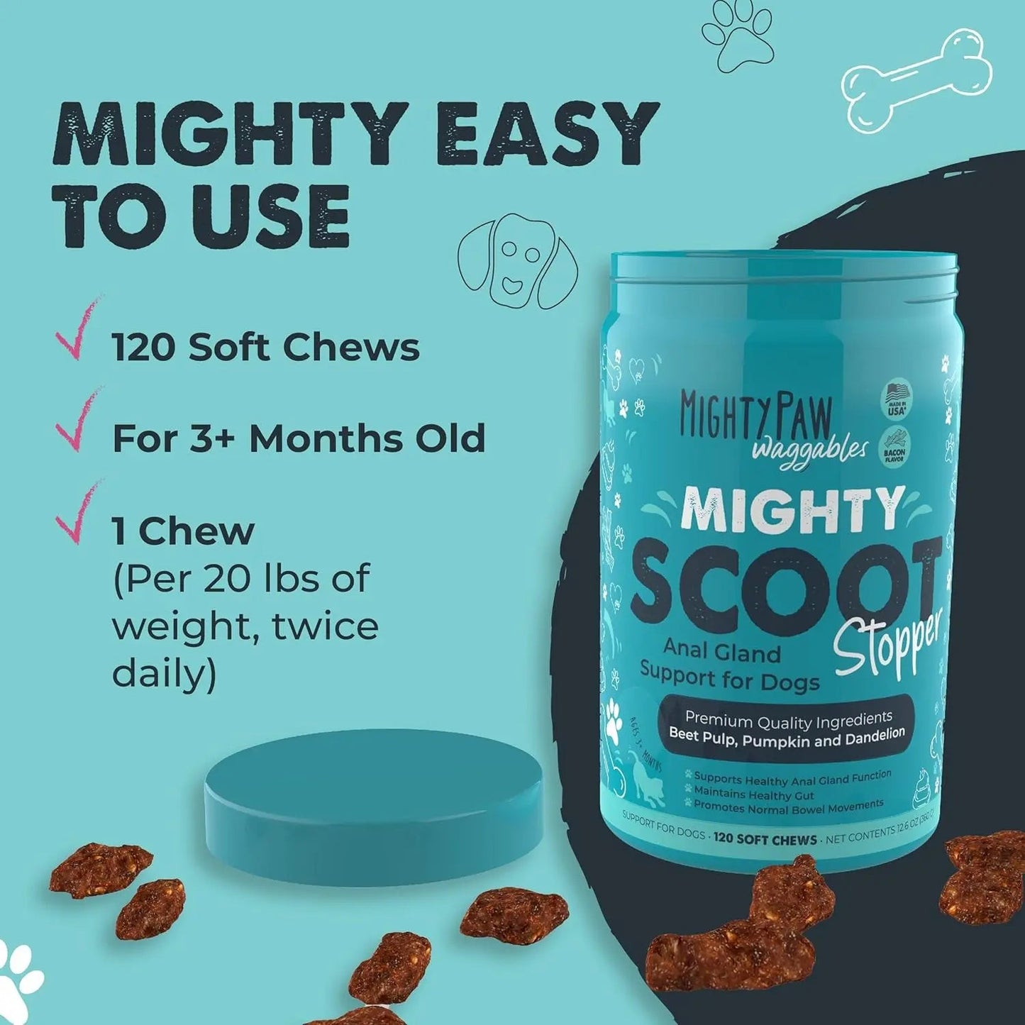 Mighty Scoot Dog Anal Gland & Digestive Support Fiber Chews 120 Ct