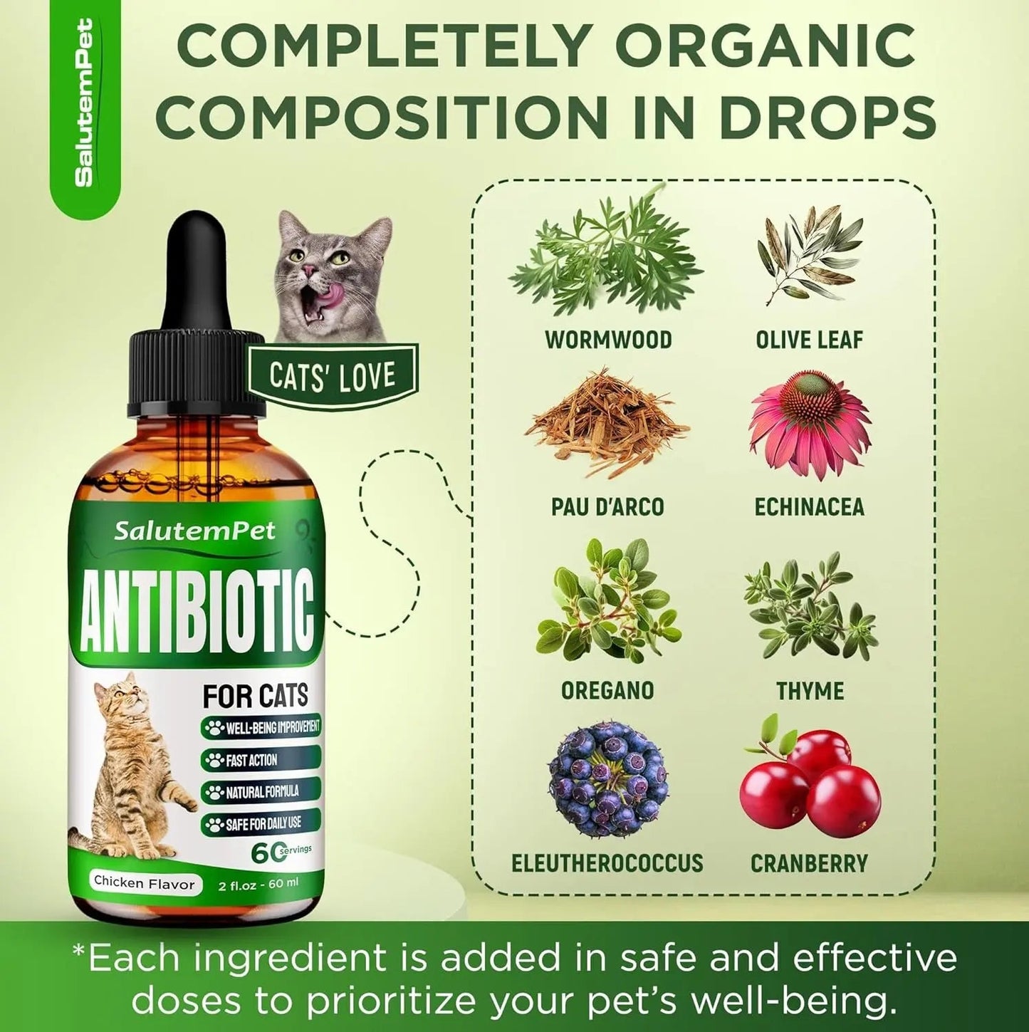 Natural Immune Support Drops for Cats, Chicken Flavor Liquid Supplement 2oz