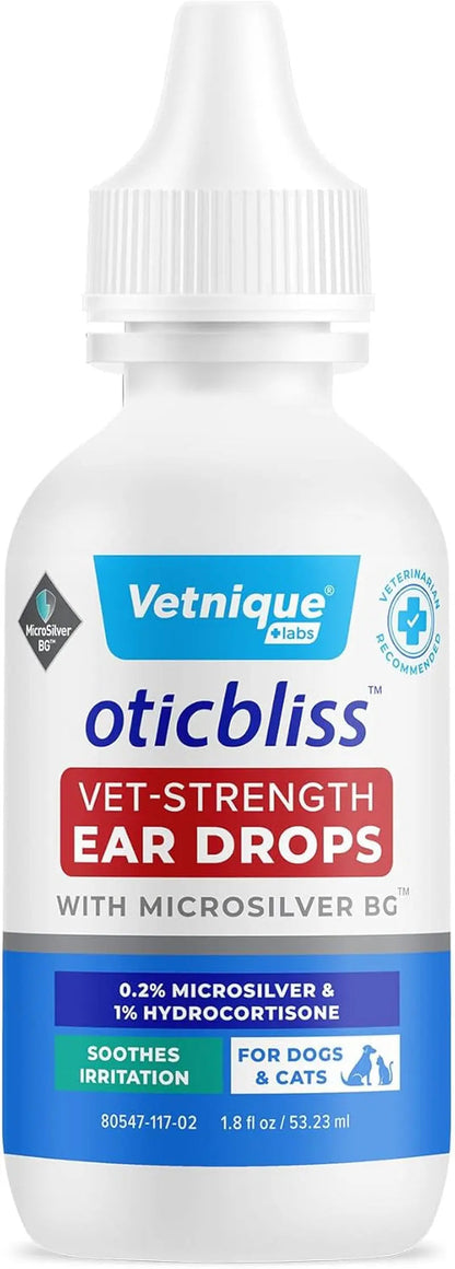 Oticbliss Cat & Dog Ear Infection Drops – MicroSilver & Hydrocortisone Relief