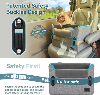 PETSFIT Small Dog Booster Car Seat with Safety Buckles & Tether, Foldable