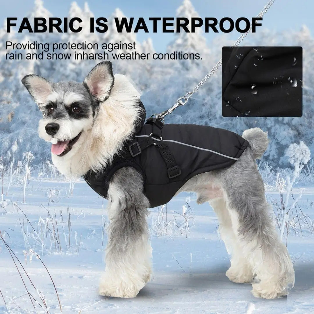 Waterproof Dog Coat Jacket with Faux Fur Hood & Reflective Strap
