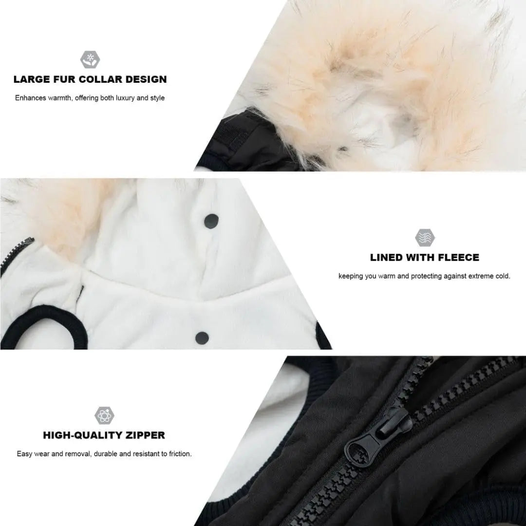 Waterproof Dog Coat Jacket with Faux Fur Hood & Reflective Strap