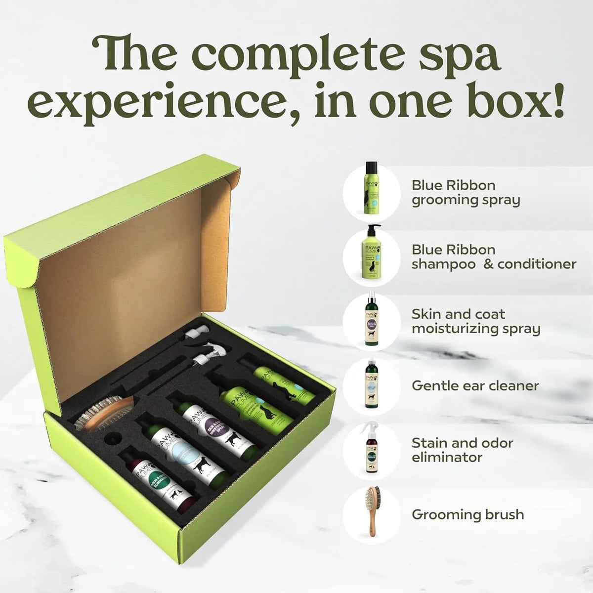 Pawfume Dog Spa Gift Basket 6-Piece Probiotic Deodorizer & Grooming Set
