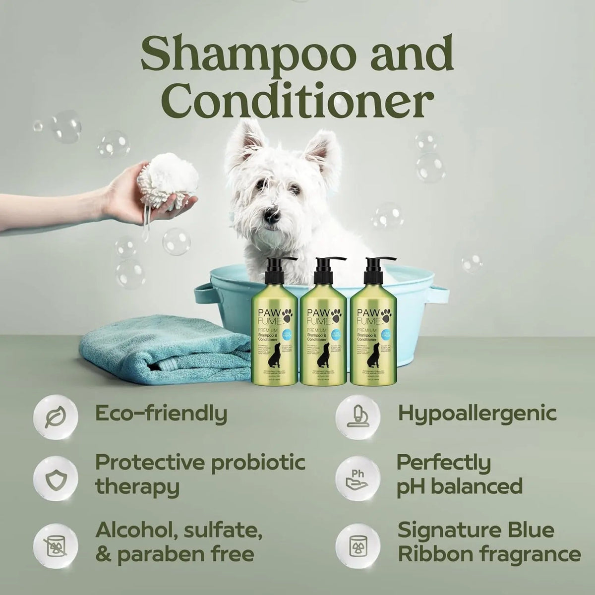 Pawfume Dog Spa Gift Basket 6-Piece Probiotic Deodorizer & Grooming Set