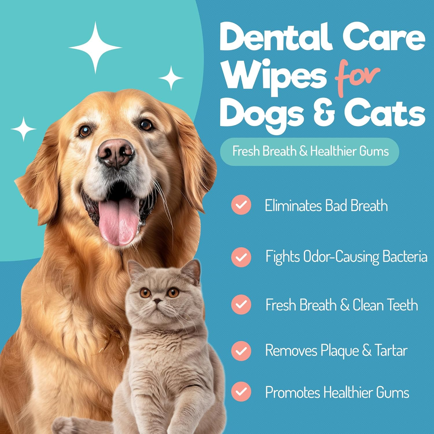Pet Dental Wipes Dog Cat Teeth Cleaning Plaque Tartar Breath Freshener 55Ct