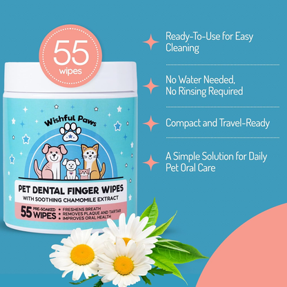 Pet Dental Wipes Dog Cat Teeth Cleaning Plaque Tartar Breath Freshener 55Ct