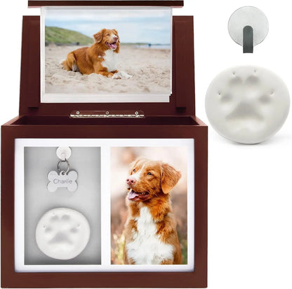 Pet Memorial Urn Keepsake Box with Photo Frame, Paw Print Kit & Photo Album