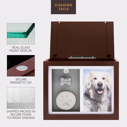 Pet Memorial Urn Keepsake Box with Photo Frame, Paw Print Kit & Photo Album