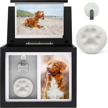 Pet Memorial Urn Keepsake Box with Photo Frame, Paw Print Kit & Photo Album