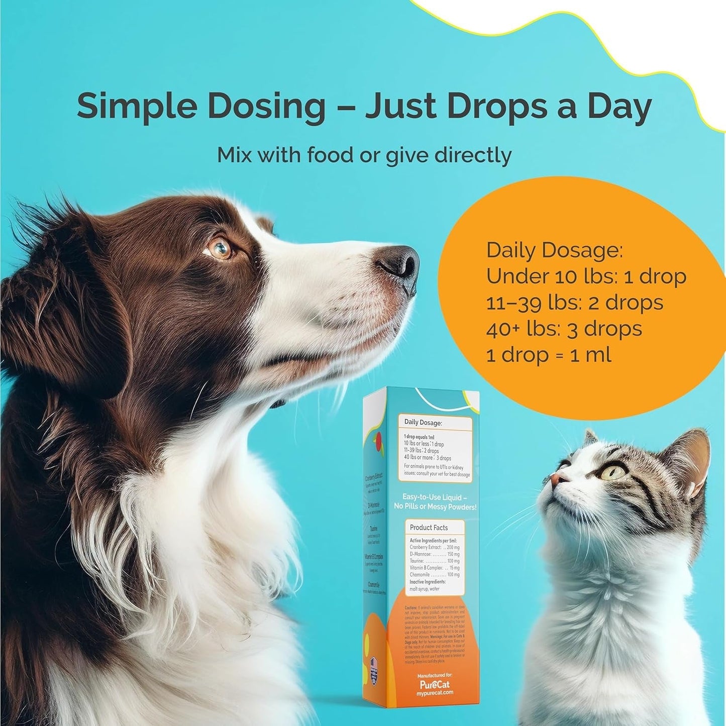 Pet Urinary Tract Support Drops Cat Dog Bladder Kidney Cranberry Chamomile
