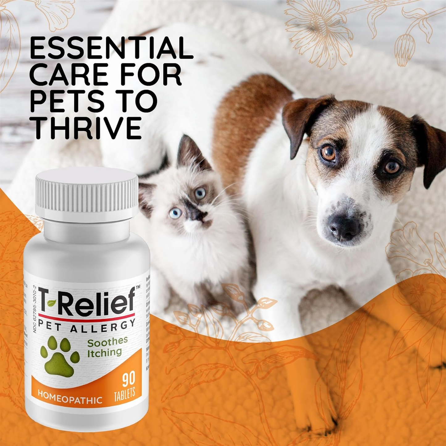 Pet Allergy Relief Tablets Dogs Cats Itchy Skin Hot Spots Natural 90ct