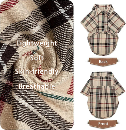 Plaid Dog Polo Shirt Soft Pet Outfit for Small & Medium Dogs and Cats