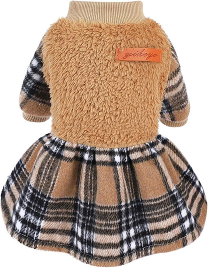 Plaid Dog Sweater Dress for Small Dogs – Warm Winter Outfit for Girl & Boy Puppies