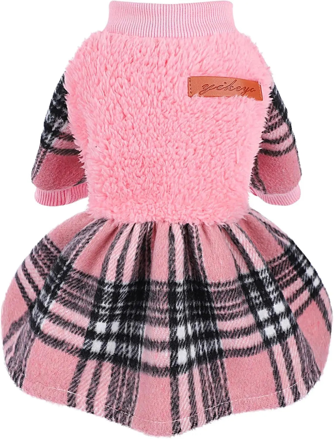 Plaid Dog Sweater Dress for Small Dogs – Warm Winter Outfit for Girl & Boy Puppies
