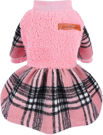 Plaid Dog Sweater Dress for Small Dogs – Warm Winter Outfit for Girl & Boy Puppies
