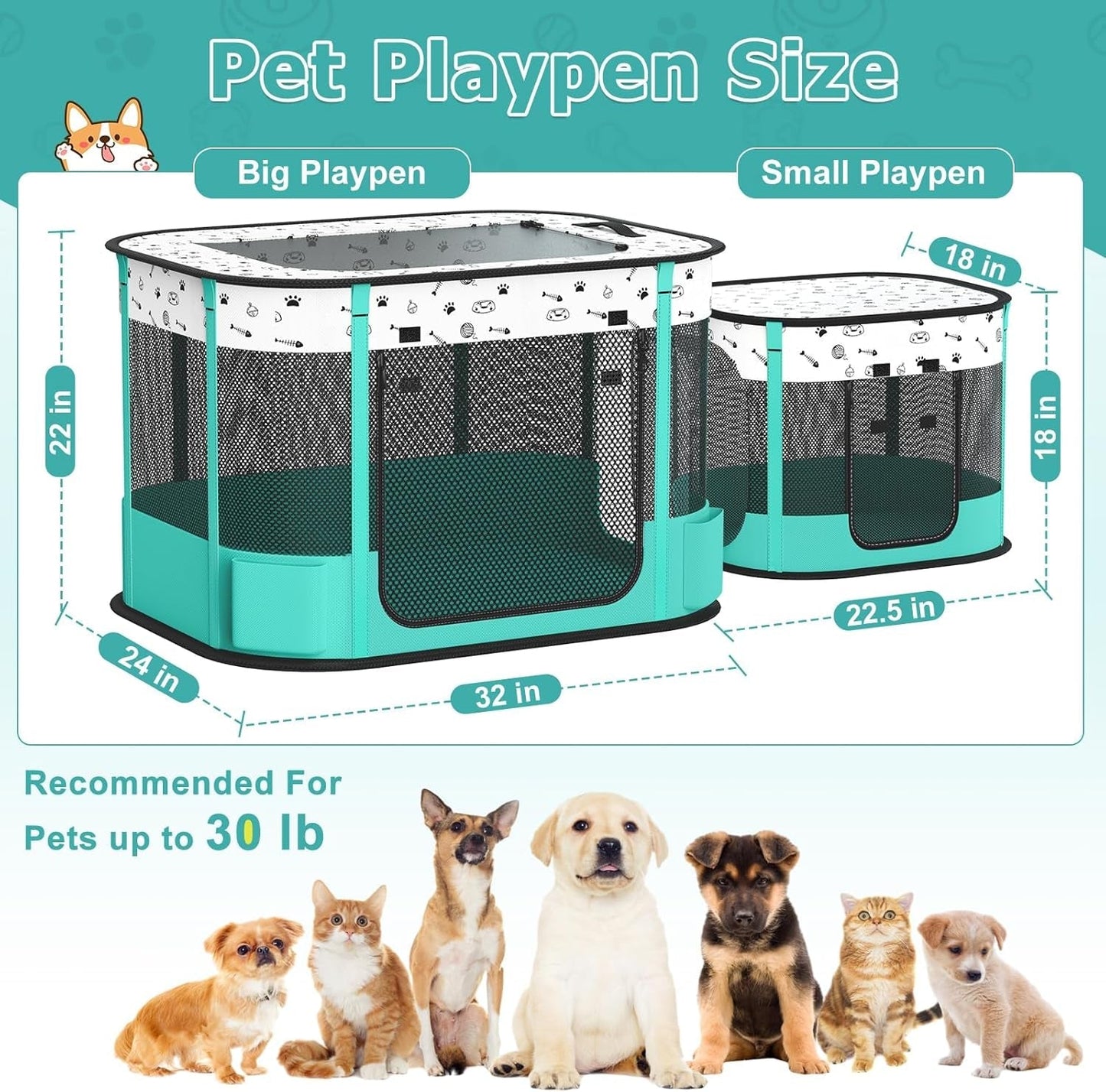 Portable Cat & Dog Playpen Foldable Pet Tent 32" Indoor Outdoor 600D Oxford