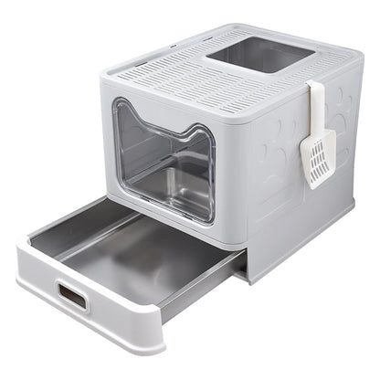Extra Large Cat Litter Box Cabinet-Enclosed Top Entry Design Slide Drawer Odor Control System Anti-Splash Tray Giant Breed Pets