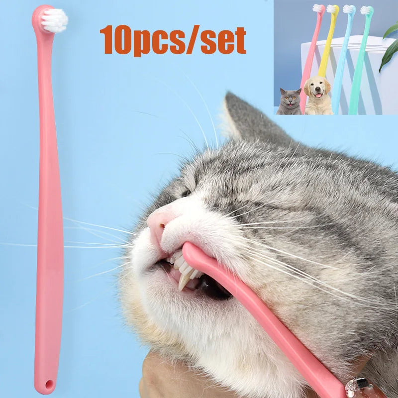 Dog Toothbrush Micro Head Teeth Cleaning Tool for Small Mouth Dogs Cats Comfortable Handle Toothbrushes