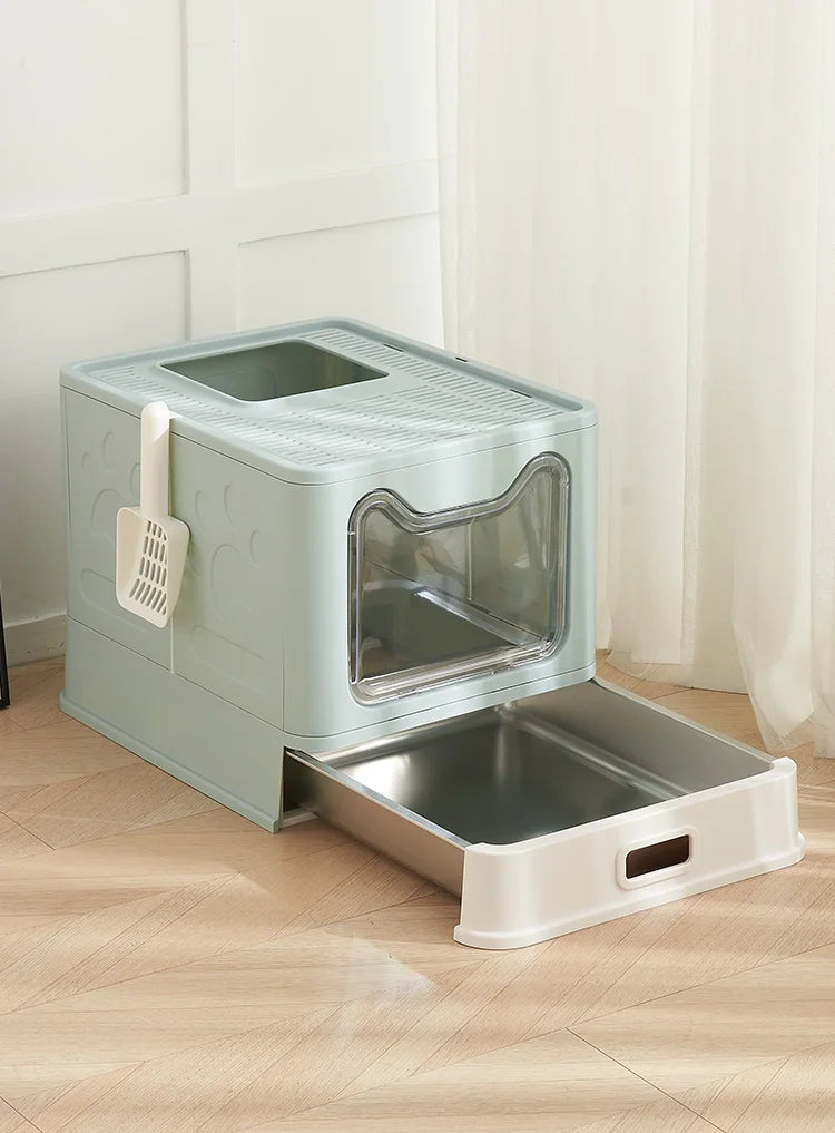 Extra Large Cat Litter Box Cabinet-Enclosed Top Entry Design Slide Drawer Odor Control System Anti-Splash Tray Giant Breed Pets