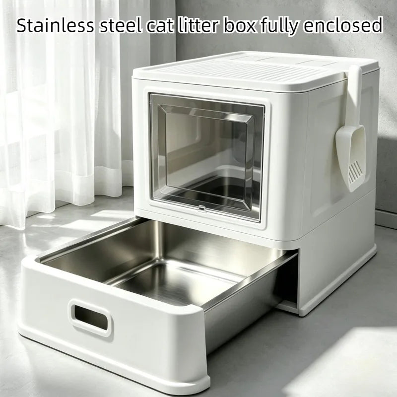 Stainless Steel Cat Litter Box Drawer Fully Enclosed Large Cat Bedpans High Odor Proof Cats Litter Boxes Pet Cleaning Supplies