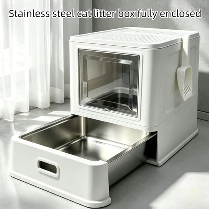 Stainless Steel Cat Litter Box Drawer Fully Enclosed Large Cat Bedpans High Odor Proof Cats Litter Boxes Pet Cleaning Supplies
