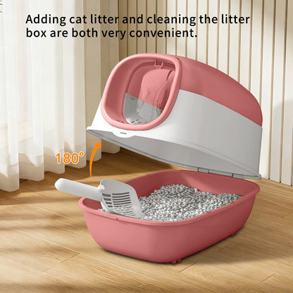 Switchable Open/Semi-Enclosed Cat Litter Box, Extra Large Jumbo Size for Multi-Cat Households, Splash-Proof and Anti-Tracking, Dual-Mode Over-the-Top Litter Pan, Low-Entry for Easy Cleaning, Suitable for Cats of Different Siz