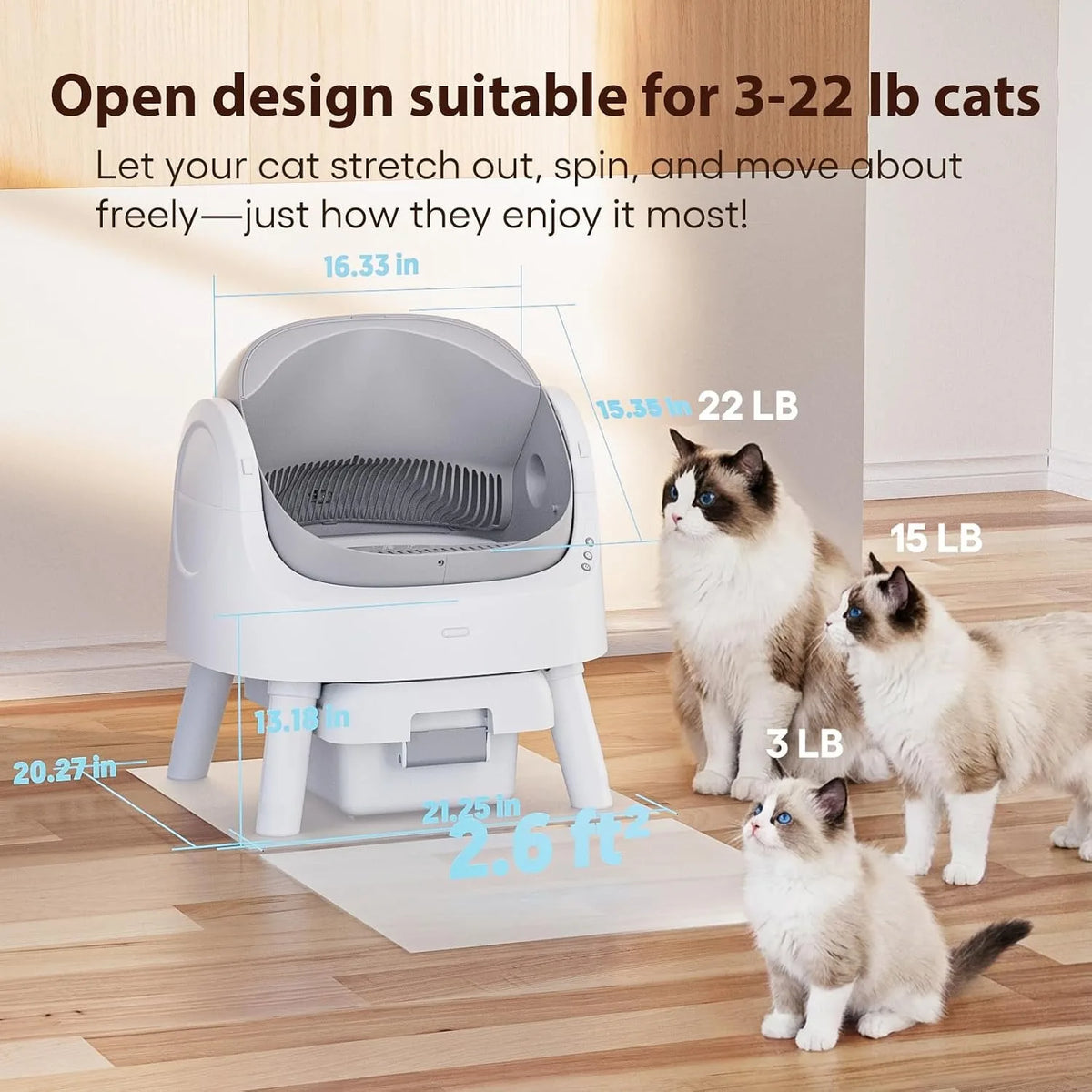 Open Top Self Cleaning Cat Litter Box,Integrated Safety Protection For Multiple Cats, Custom