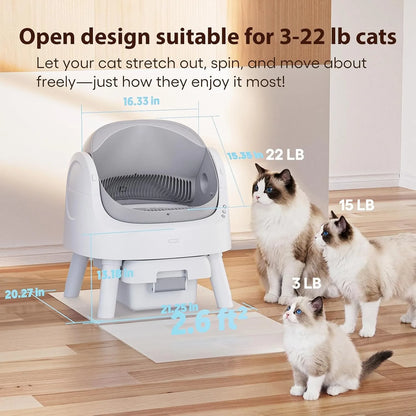 Open Top Self Cleaning Cat Litter Box,Integrated Safety Protection For Multiple Cats, Custom