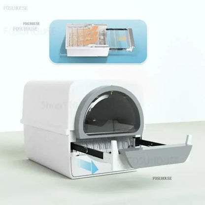 Fully Enclosed Feces Shovel Litter Box Cat Bedpans Semi-automatic Intelligent Cat Litter Box Deodorant Easy To Clean Cat Toilet
