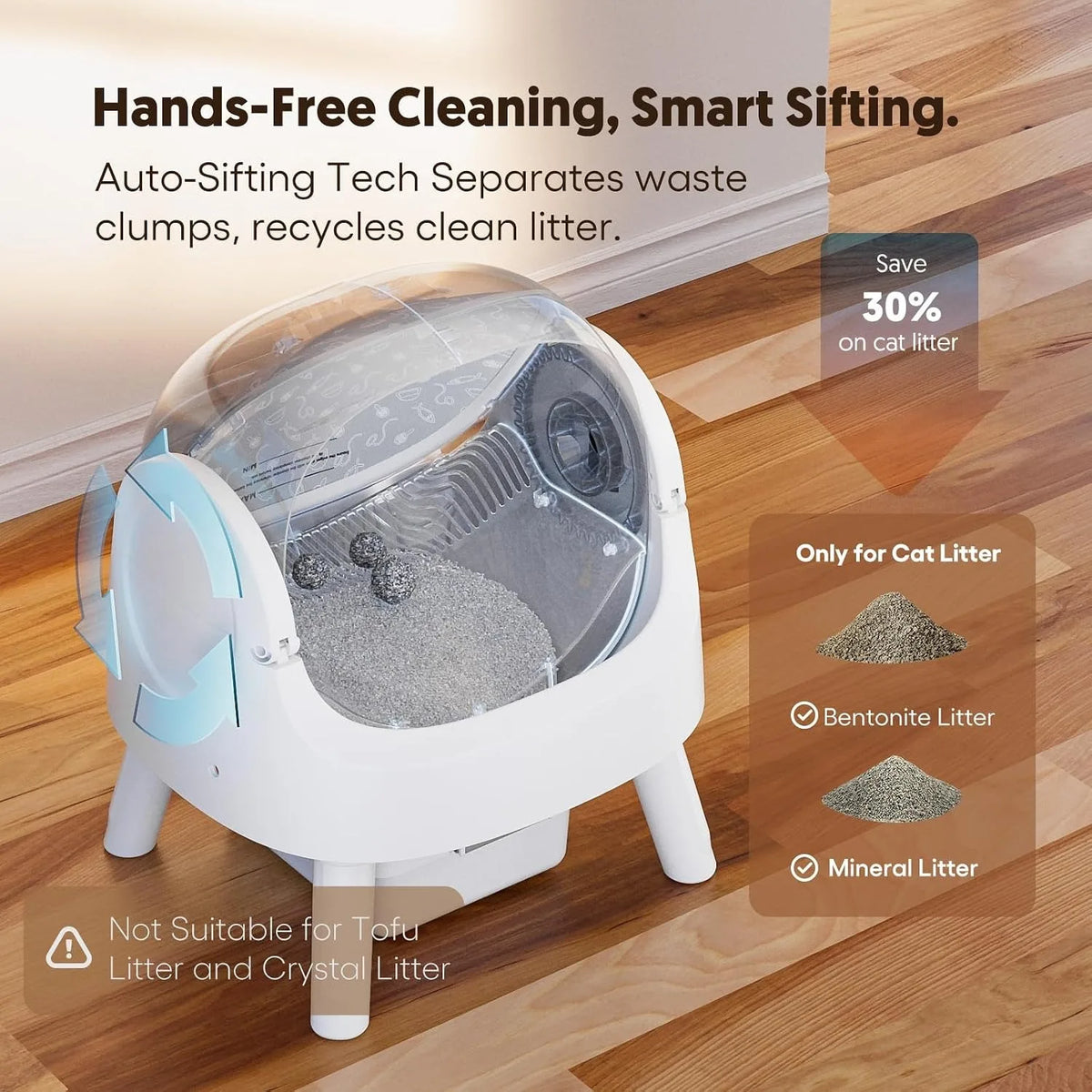 Open Top Self Cleaning Cat Litter Box,Integrated Safety Protection For Multiple Cats, Custom
