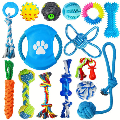 15PCS Dog Toys for Aggressive Chewers,Durable Rope Tug-of-War Chew Sticks &Unbreakable Rubber Balls for Small Medium Large Breed